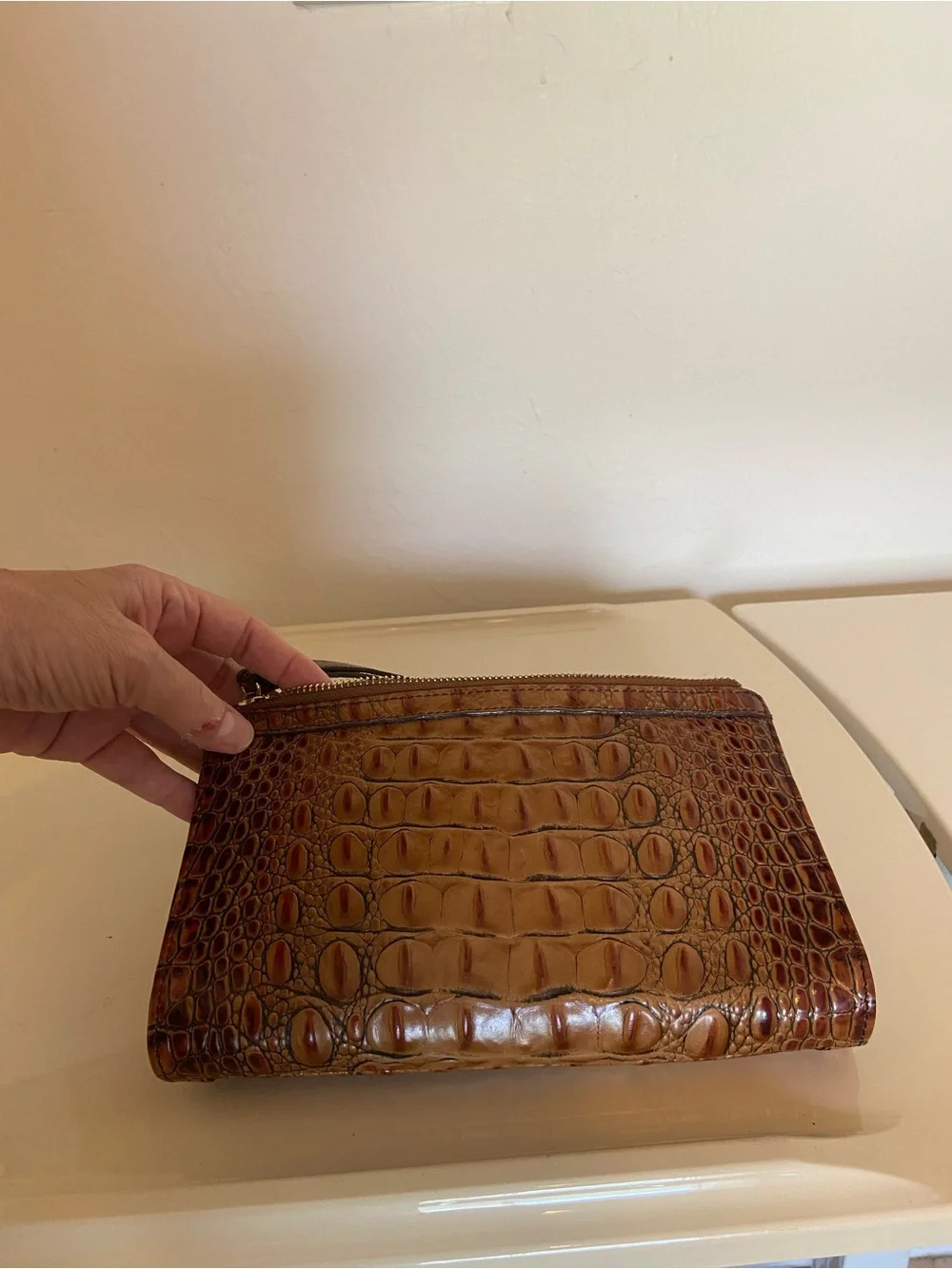 Brahmin Brown Embossed Leather Clutch/Wristlet with Tassel & Gold medallion